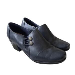 Clarks Women's 8.5 Emslie Warren Slip-On Loafers LEATHER Low Heel Booties Black